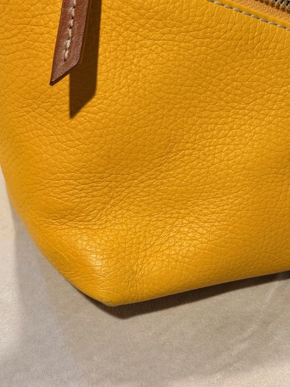 Dooney & Bourke Yellow Pebble Leather Hobo Bag Brown Trim Large Shoulder